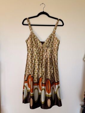 Women's Sleeveless Geometric Print Dress - Beige & Orange